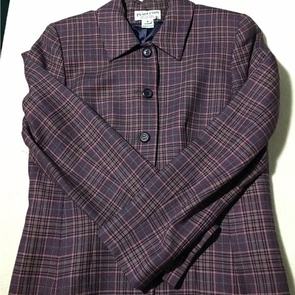 Pendleton virgin wool purple plaid womens 6 cropped full button blazer academia - Picture 6 of 9
